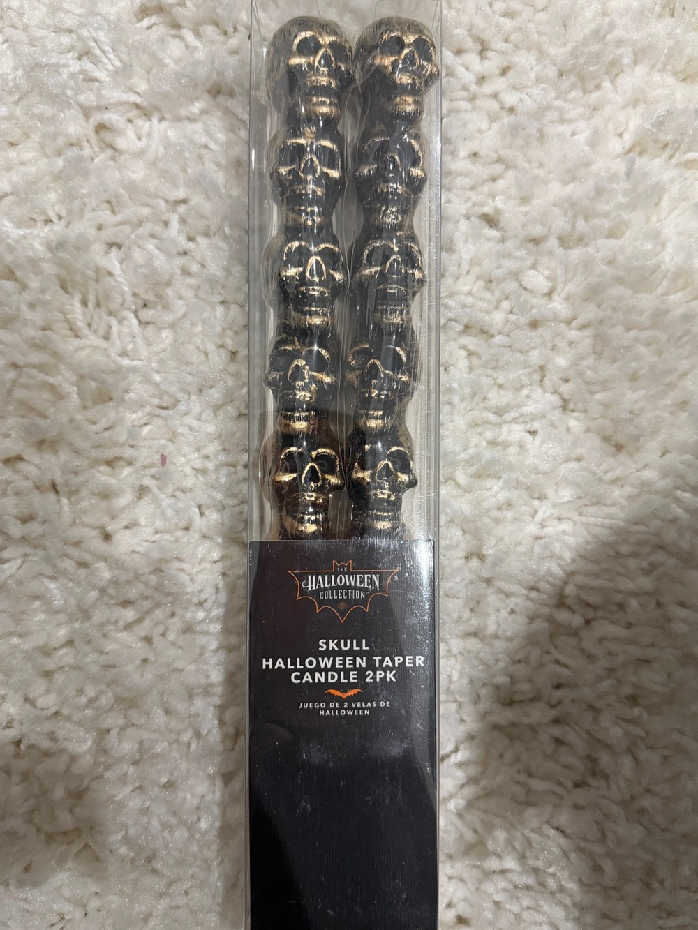 9.5” Black & Gold SKULL Taper Candles, 2ct Halloween Decoration New Spooky Decor